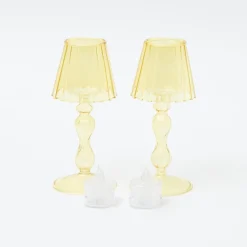 Mrs. Alice Pagodas & Lanterns|Yellow Glass Lantern Tea Light Holder (Pair) - 18Cm
