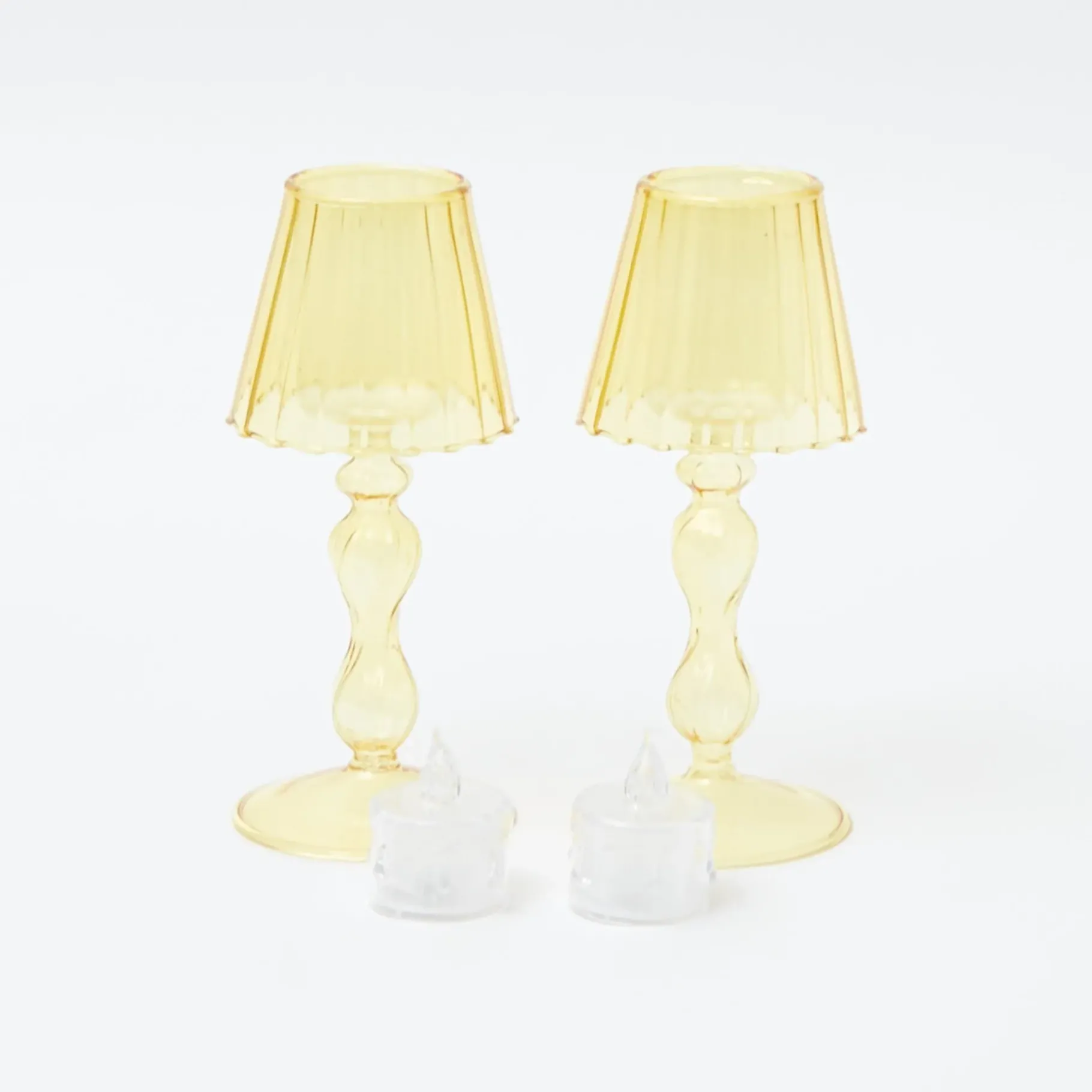 Mrs. Alice Pagodas & Lanterns|Yellow Glass Lantern Tea Light Holder (Pair) - 18Cm