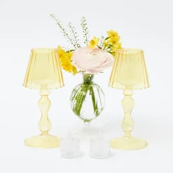 Mrs. Alice Pagodas & Lanterns|Yellow Glass Lantern Tea Light Holder (Pair) - 18Cm