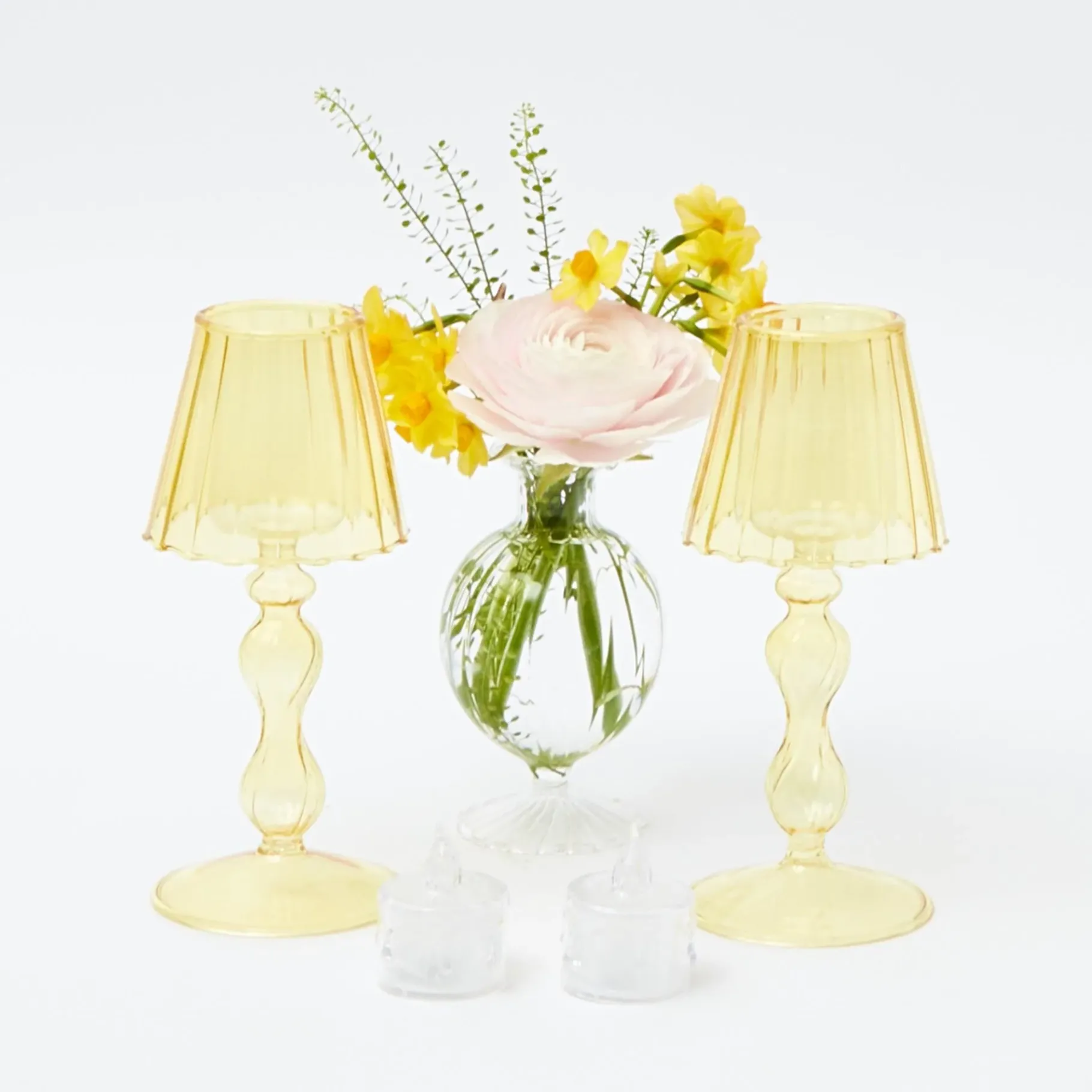 Mrs. Alice Pagodas & Lanterns|Yellow Glass Lantern Tea Light Holder (Pair) - 18Cm
